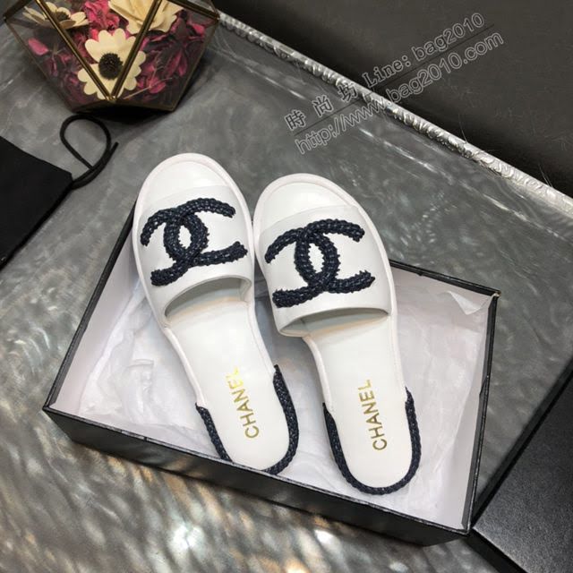 Chanel女鞋 香奈兒春夏專新款百搭一字拖 全皮純手工編織logo  naq1221